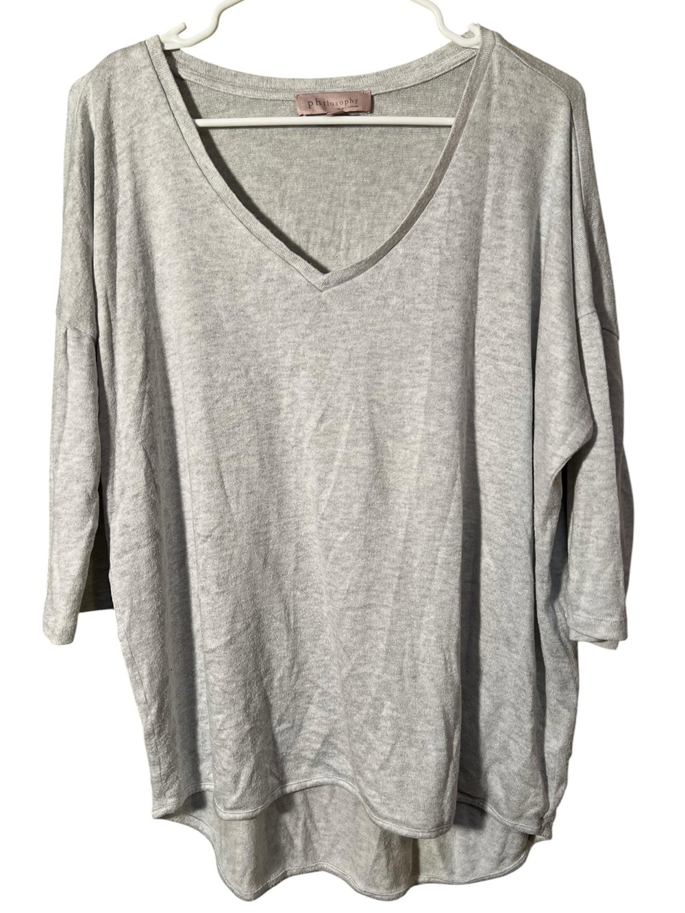 Philosophy Women's Size Medium V-Neck Knit Top Light Heather Gray Dolman Sleeve
